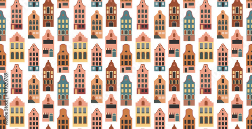 Netherlands Houses, Amsterdam traditional colorful homes, architecture illustrations