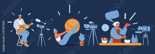 Vector illustration of Bloggers. People of cooking, musican, sport blogs