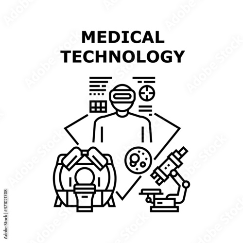 Medical Technology Vector Icon Concept. Mri And Microscope Medical Technology For Examining And Diagnostic Patient Health. Hospital Modern Electronic Exam Equipment Black Illustration