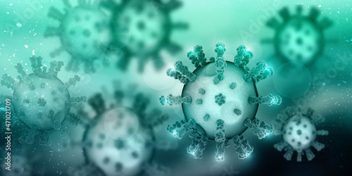 3d render Corona virus microscopic view
 photo