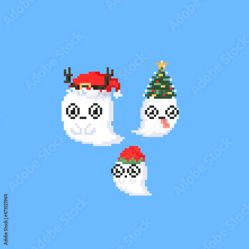 Pixel art set of christmas ghost character. © Patinya_P_Ang