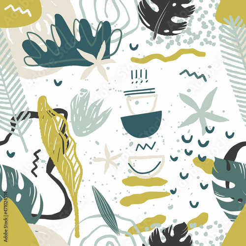 Modern jungle seamless vector pattern for girls, boys