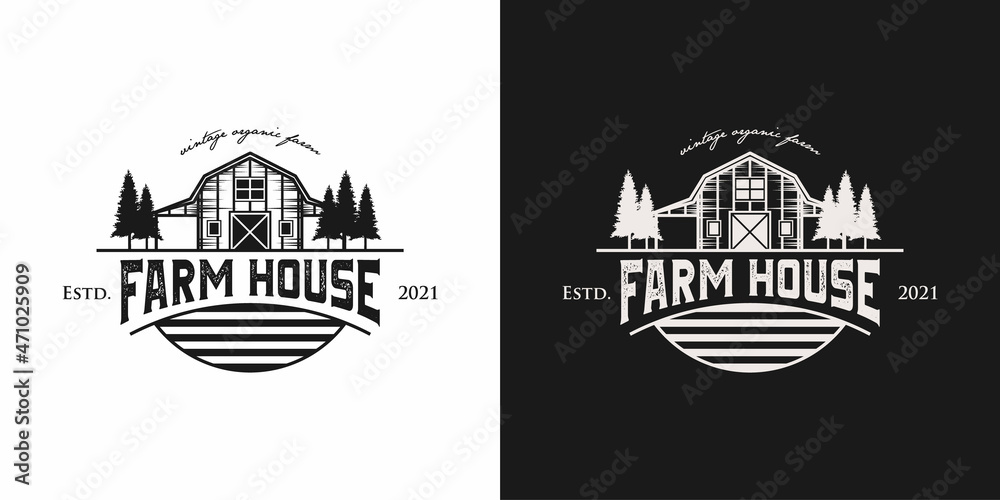 Retro farm barn logo illustration design template inspiration