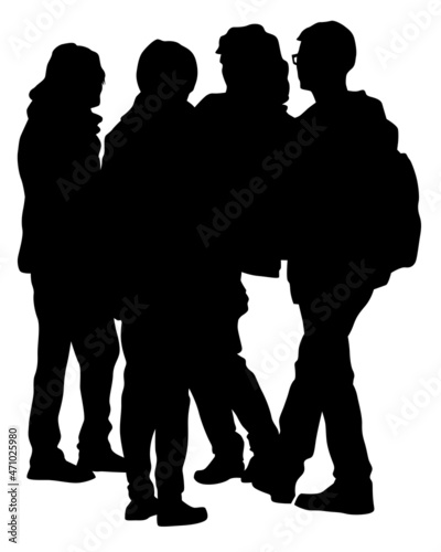 Big crowds people on street. Isolated silhouette on a white background