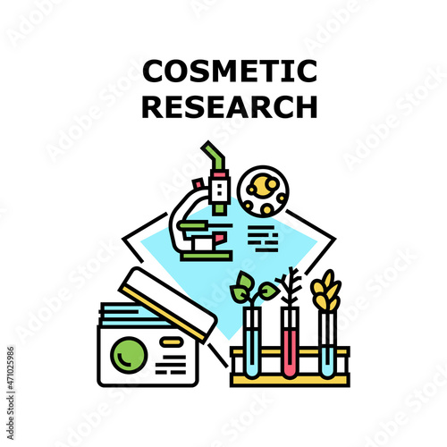 Cosmetic Research Lab Vector Icon Concept. Cosmetic Research Lab, Scientist Laboratory Worker Researching And Developing Cosmetology Product. Natural Cream And Lotion Color Illustration