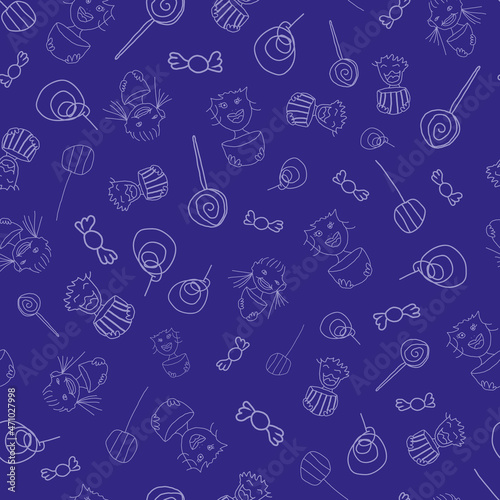 Vector Blue Halloween Trick or Treat seamless background pattern