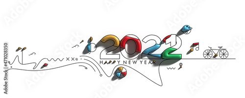 Fototapeta Naklejka Na Ścianę i Meble -  3D Render Happy New Year 2022 Text Typography Design.