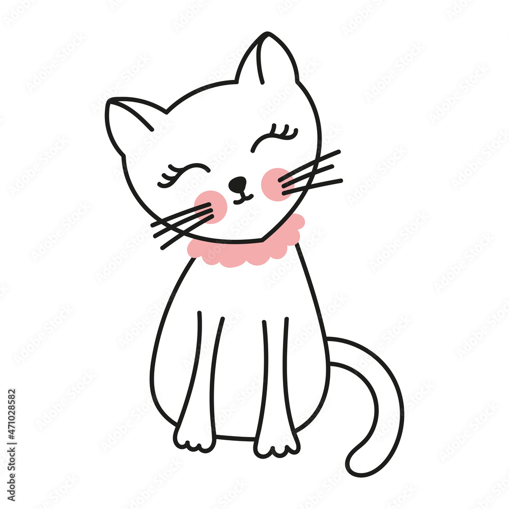 vector cartoon drawn doodle cat, cute and funny, isolated