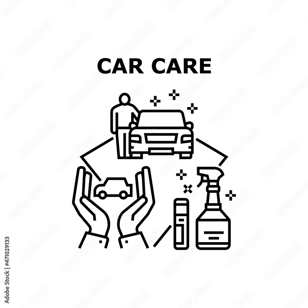 Car Care Service Vector Icon Concept. Washing And Checking Technical Condition In Car Care Service Garage. Wash And Repair Station. Chemical Liquid For Cleaning Automobile Body Black Illustration