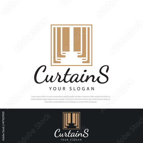 Premium curtain logo line art style with vector illustration design