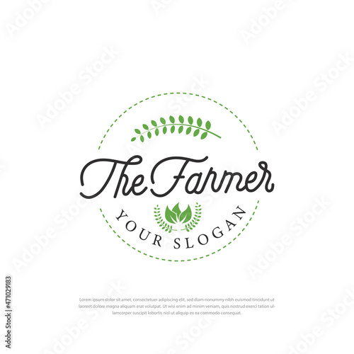 Green Farmer Logo Minimalist Agriculture logo design concept,farm badge symbol,icon,illustration
