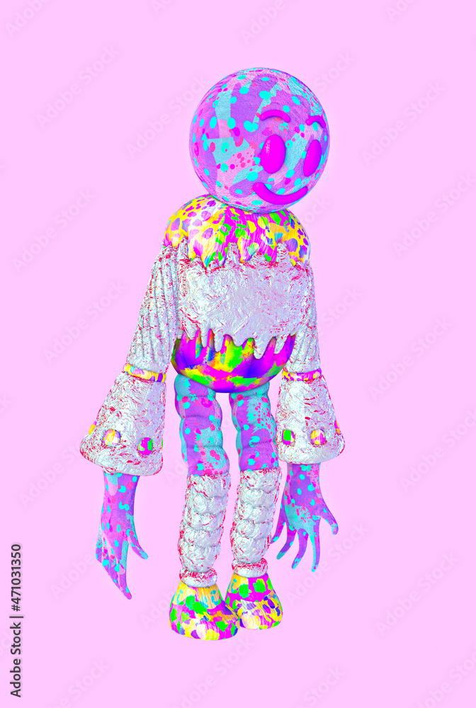 Minimalistic stylized collage art. 3d funny fashion clown characters. Party concept