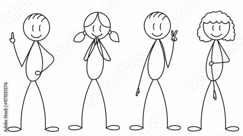 stick figure, people stand, vector