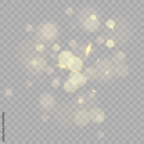 Light effect with many bright particles isolated on transparent background. Vector star cloud with dust.