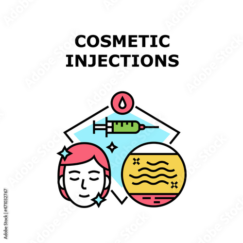 Cosmetic Injections Vector Icon Concept. Anti-aging Cosmetic Injections Medical Beauty Procedure In Spa Salon Or Clinic. Patient Dermatology And Skin Plastic Therapy Color Illustration