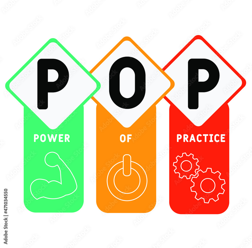 POP - Power Of Practice acronym. business concept background. vector illustration concept with keywords and icons. lettering illustration with icons for web banner, flyer, landing POP - Power Of Practice acronym. business concept background. vector illustration concept with keywords and icons. lettering illustration with icons for web banner, flyer, landing