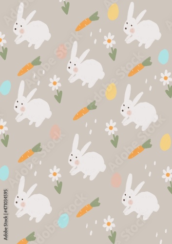 seamless pattern with rabbits and flowers
