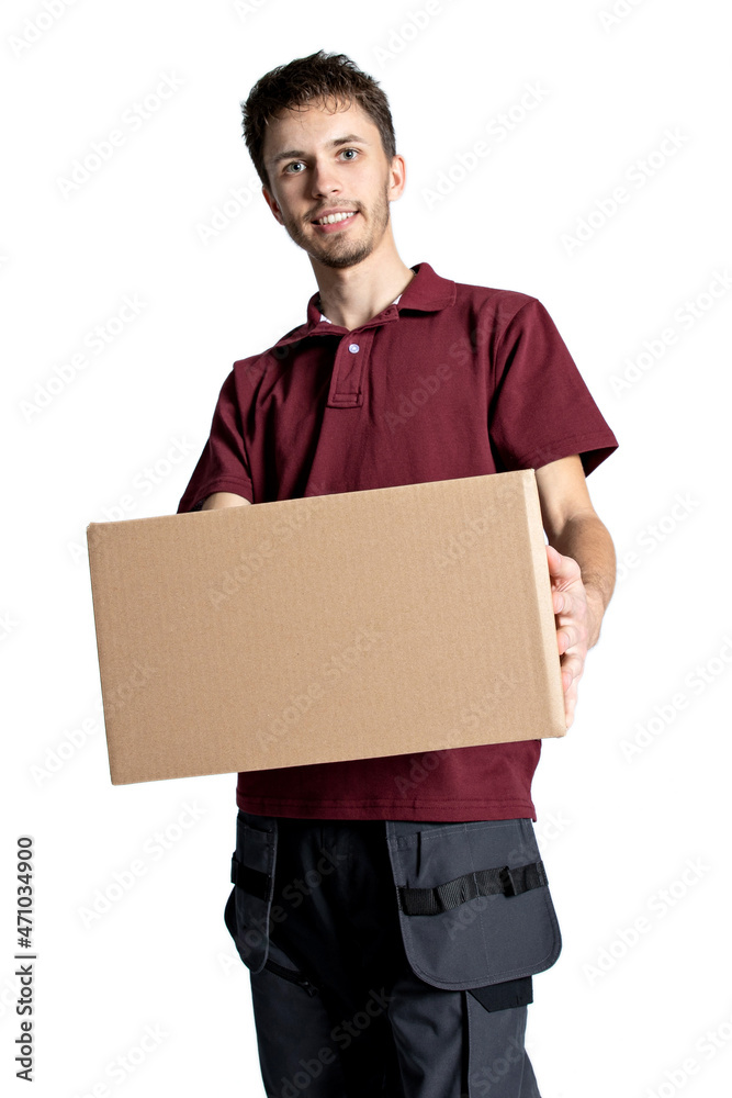 courier delivering parcels on a white background courier delivering parcels on a white background