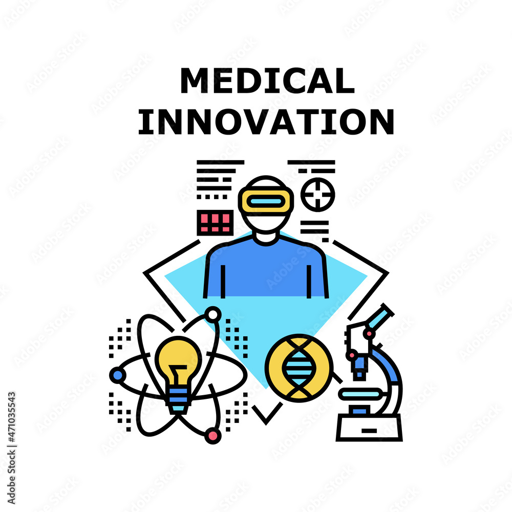 Medical Innovation Vector Icon Concept. Medical Innovation For Researching Analysis And Developing Pharmacy Medicament In Laboratory. Modern Innovative Technology Color Illustration
