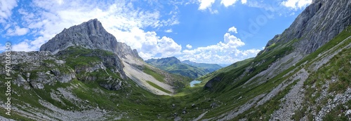 Mountain panorama of the Ratikon Alps during a hike across Austria and Switzerland.