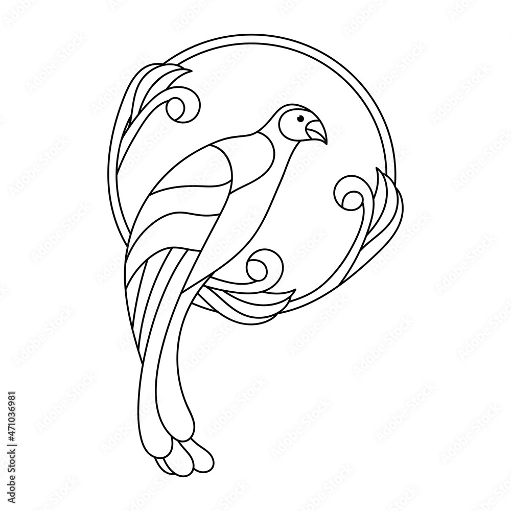 Coloring book page fot children. A cute bird in a round ornate frame. Vector illustration Coloring book page fot children. A cute bird in a round ornate frame. Vector illustration