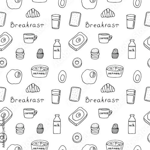 Breakfast set vector illustration, hand drawing doodles