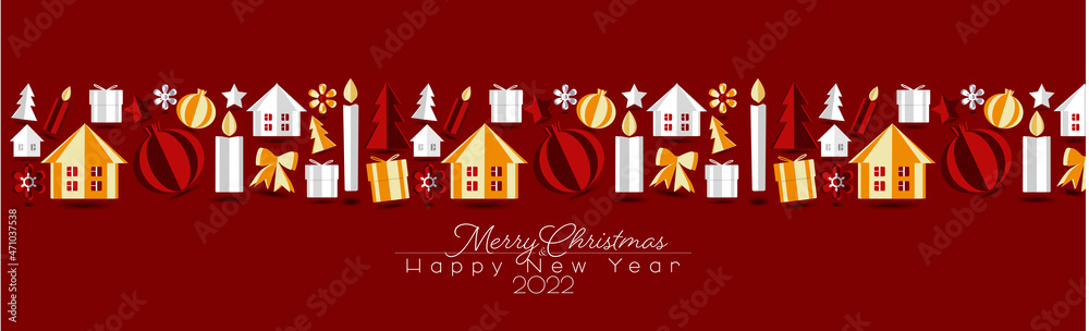 Merry Christmas and Happy New Year 2022 banner.