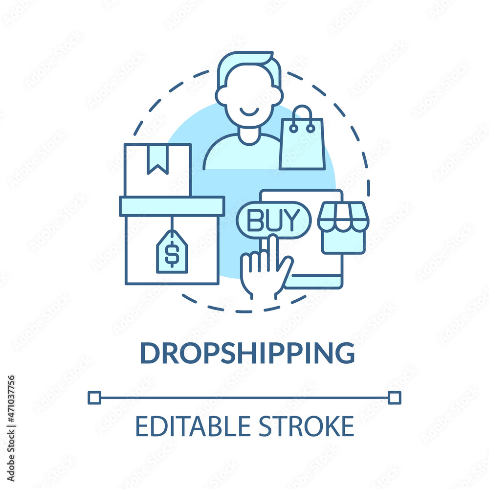 Dropshipping blue concept icon. Way to make money online abstract idea thin line illustration. Low-risk business model. Retailer work. Vector isolated outline color drawing. Editable stroke