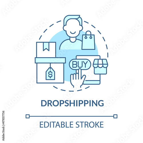 Dropshipping blue concept icon. Way to make money online abstract idea thin line illustration. Low-risk business model. Retailer work. Vector isolated outline color drawing. Editable stroke