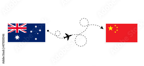 Flight and travel from Australia to China by passenger airplane Travel concept