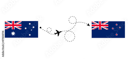 Flight and travel from Australia to New Zealand by passenger airplane Travel concept