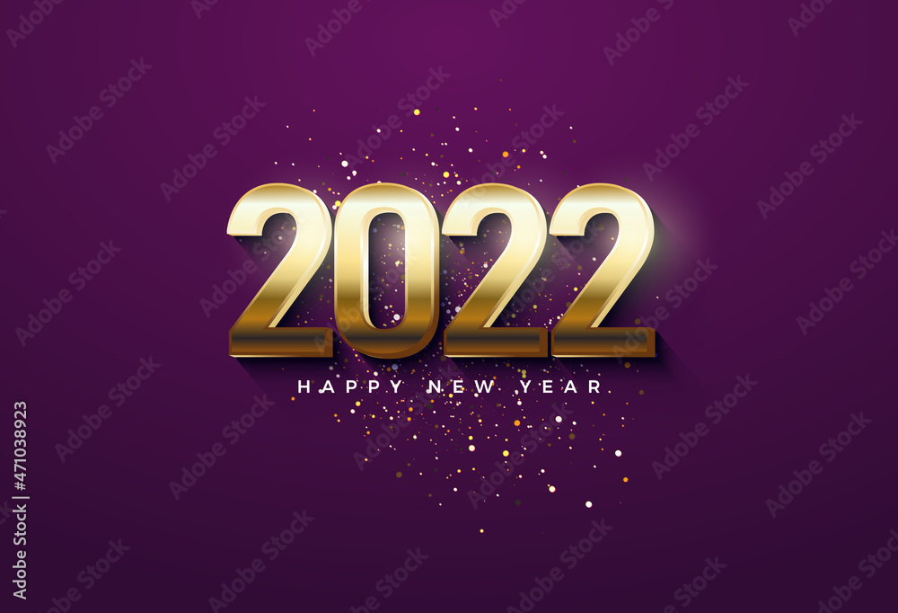 2022 Happy New Year With Golden Numbers Illustration Purple Background