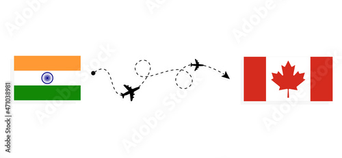 Flight and travel from India to Canada by passenger airplane Travel concept