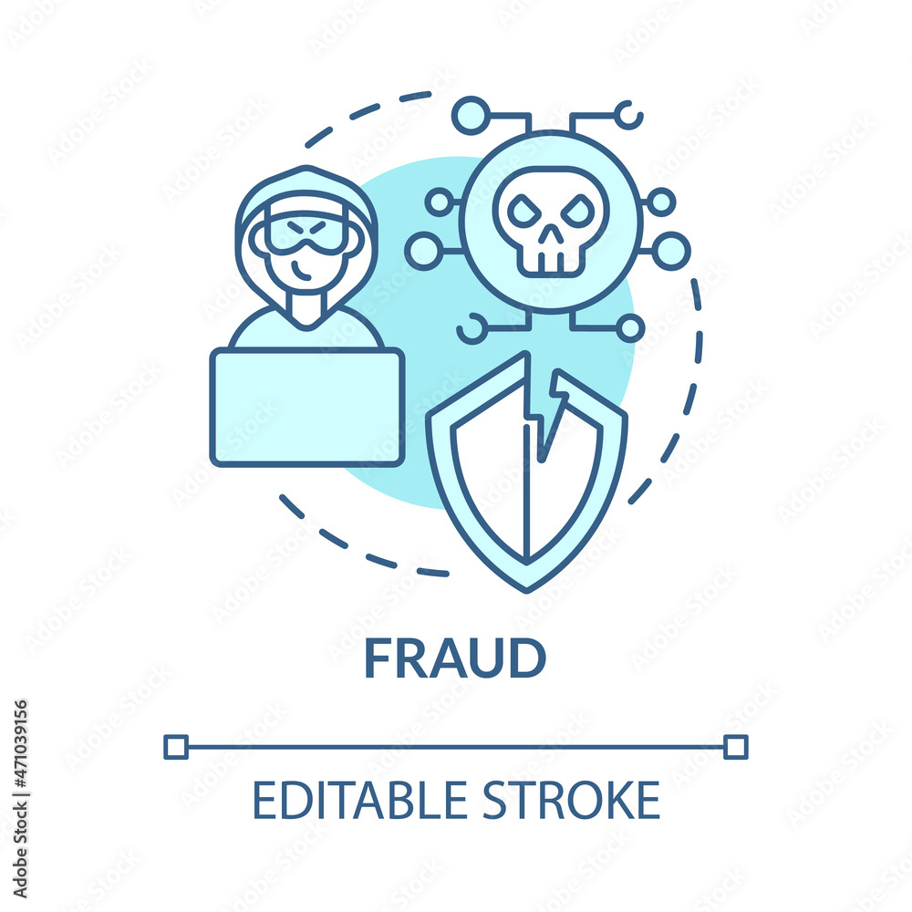 Fraud blue concept icon. Online entrepreneurship risk abstract idea thin line illustration. Legitimate business. Online shopping scam. Vector isolated outline color drawing. Editable stroke Fraud blue concept icon. Online entrepreneurship risk abstract idea thin line illustration. Legitimate business. Online shopping scam. Vector isolated outline color drawing. Editable stroke