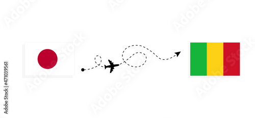 Flight and travel from Japan to Mali by passenger airplane Travel concept