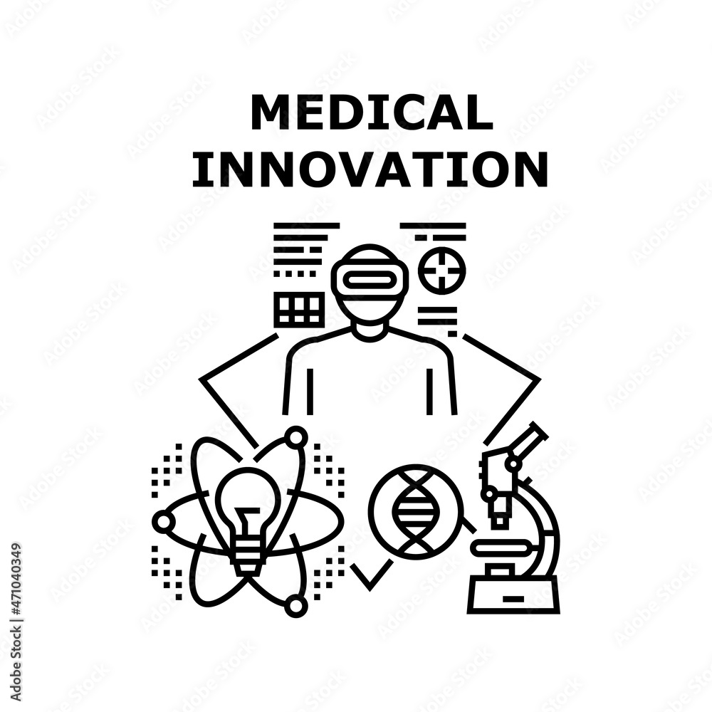 Medical Innovation Vector Icon Concept. Medical Innovation For Researching Analysis And Developing Pharmacy Medicament In Laboratory. Modern Innovative Technology Black Illustration