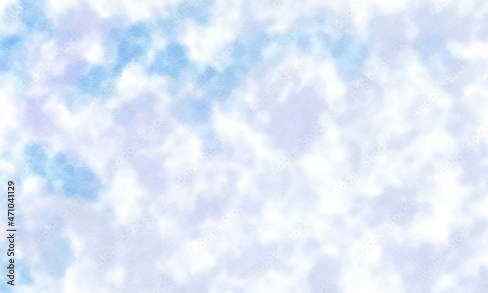 blue sky with clouds. Evening sky and cloud ,nature background. Retro Washed Out Effect. Ethnic Tie Dye Blue Watercolor background. Light grey bubbly cloud patterns and textures watercolor background.