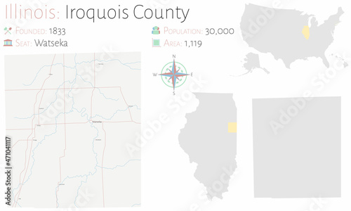 Map on an old playing card of Iroquois county in Illinois  USA.