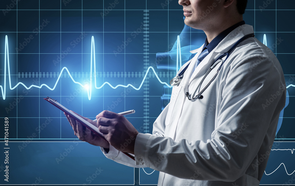Doctor keeps records in tablet Doctor keeps records in tablet