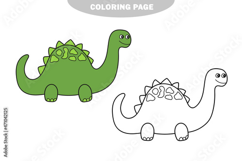 Simple coloring page. Funny Dino, educational game to preschool kids with easy game level, colorless version. Color and black and white version