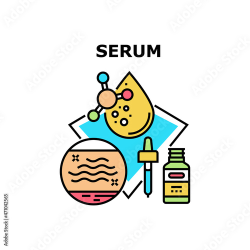 Serum Cosmetic Vector Icon Concept. Serum Cosmetic Chemical Liquid For Treatment And Renewal Skin. Skincare Cosmetology Essential Oil Product Package With Pipette Color Illustration