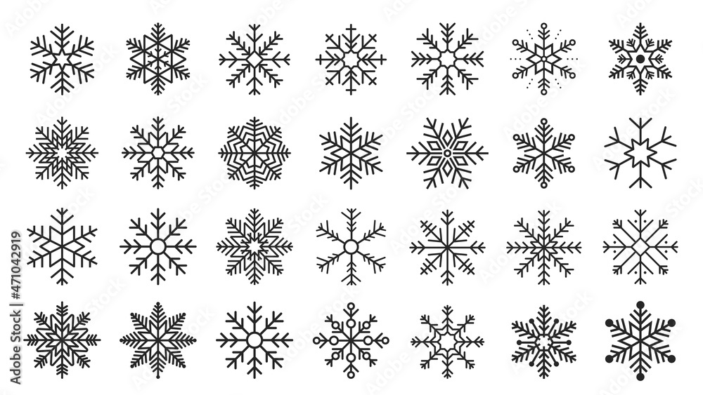 Snowflake icons set. Snowflake symbols. Snow icon. blue Snowflakes icons. Black snowflake. Snowflakes template. Snowflake winter.