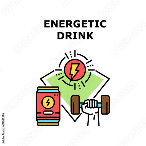 Energetic Drink Vector Icon Concept. Sportsman Drinking Energetic Drink For Getting Energy And Training Exercise With Dumbbell In Gym. Athlete Drink Metallic Package Color Illustration