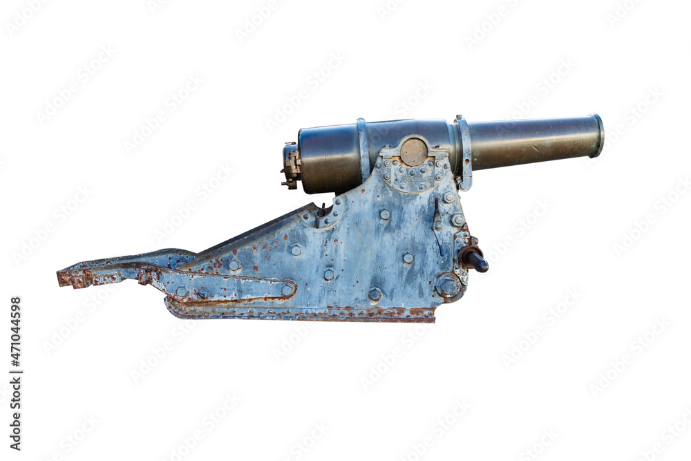 Ancient and original cannon for the defense of fortresses in walls Castle, isolated on white background Ancient and original cannon for the defense of fortresses in walls Castle, isolated on white background