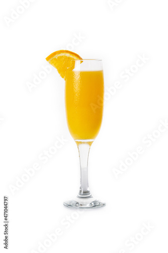Orange mimosa cocktail isolated on white background