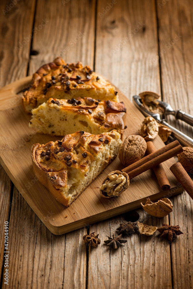 Fototapeta premium apple cake with nuts cinnamon and chocolate
