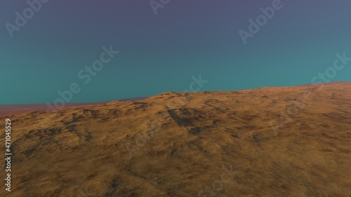 beautiful view from an exoplanet, a view from an alien planet, a computer-generated surface, a fantastic view of an unknown world, a fantasy world 3D render