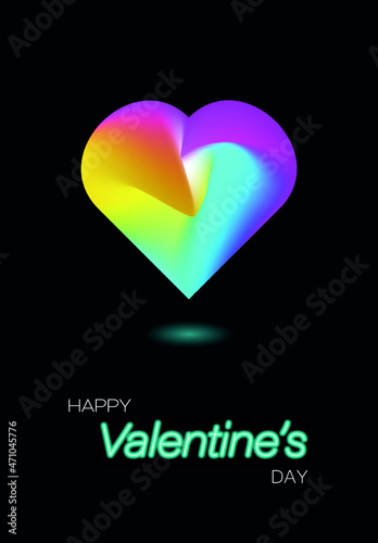 Liquid heart filled with vibrant gradient. Folds and flows. Valentine's card 