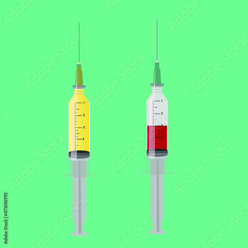 Syringe illustration with vaccine on blue background