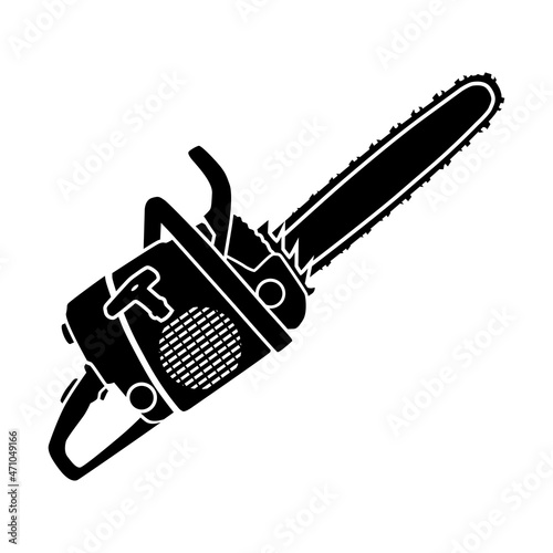 Chainsaw icon. A tool for sawing wood and felling trees in a simple style. Vector illustration isolated on white background for design and web.